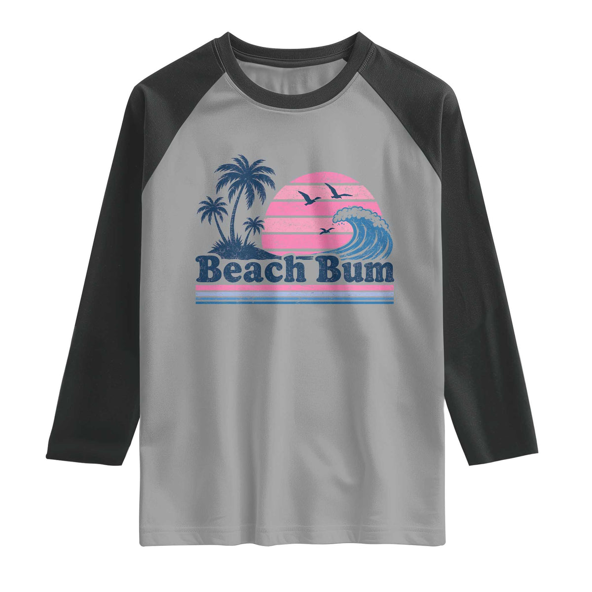 Beach Bum Raglan Shirt Retro Summer Vacation Surf Wave Tropical Sunset Aesthetic TS10 Sport Gray Black Print Your Wear