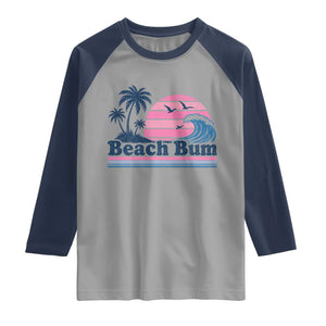 Beach Bum Raglan Shirt Retro Summer Vacation Surf Wave Tropical Sunset Aesthetic TS10 Sport Gray Navy Print Your Wear