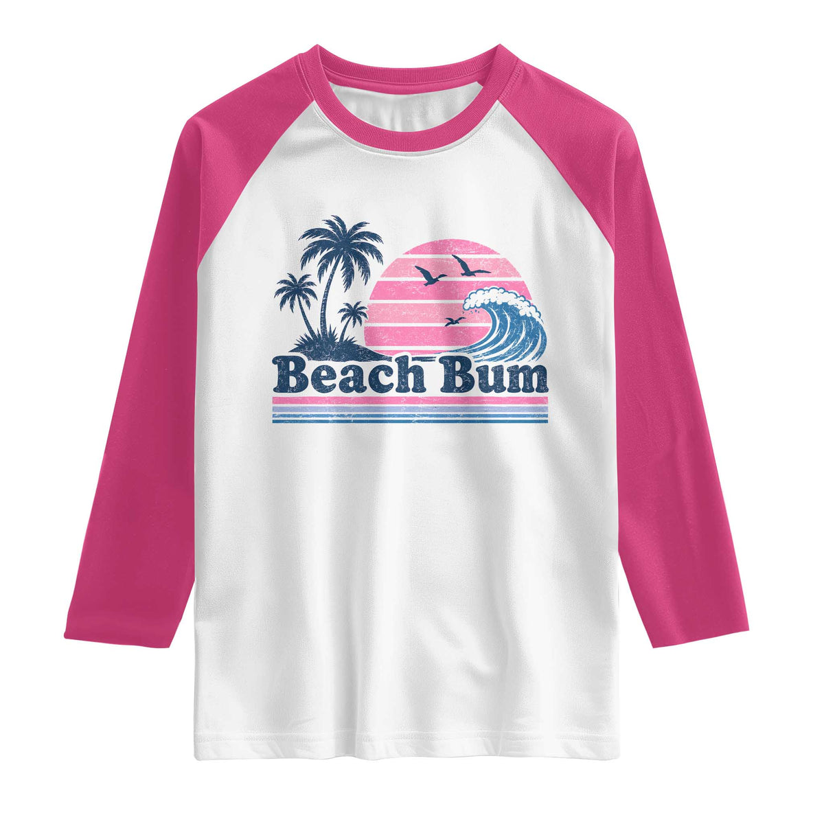 Beach Bum Raglan Shirt Retro Summer Vacation Surf Wave Tropical Sunset Aesthetic TS10 White Heliconia Print Your Wear