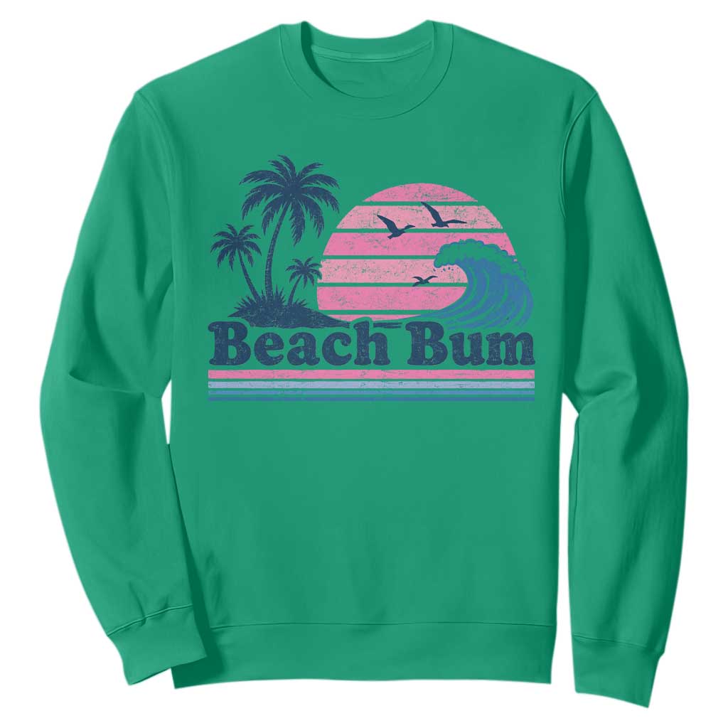 Beach Bum Sweatshirt Retro Summer Vacation Surf Wave Tropical Sunset Aesthetic TS10 Irish Green Print Your Wear