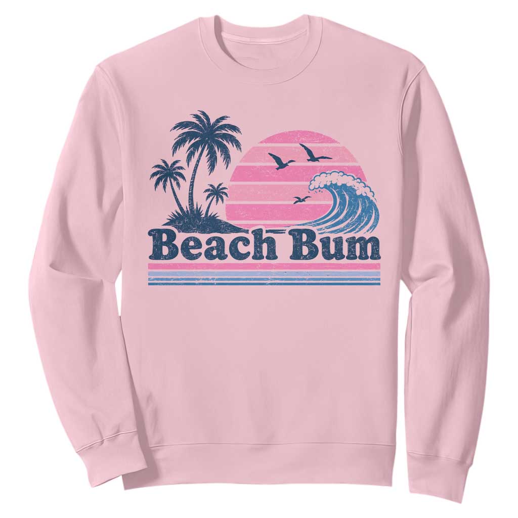 Beach Bum Sweatshirt Retro Summer Vacation Surf Wave Tropical Sunset Aesthetic TS10 Light Pink Print Your Wear