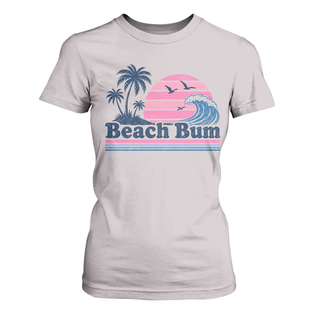 Beach Bum T Shirt For Women Retro Summer Vacation Surf Wave Tropical Sunset Aesthetic TS10 Ice Gray Print Your Wear