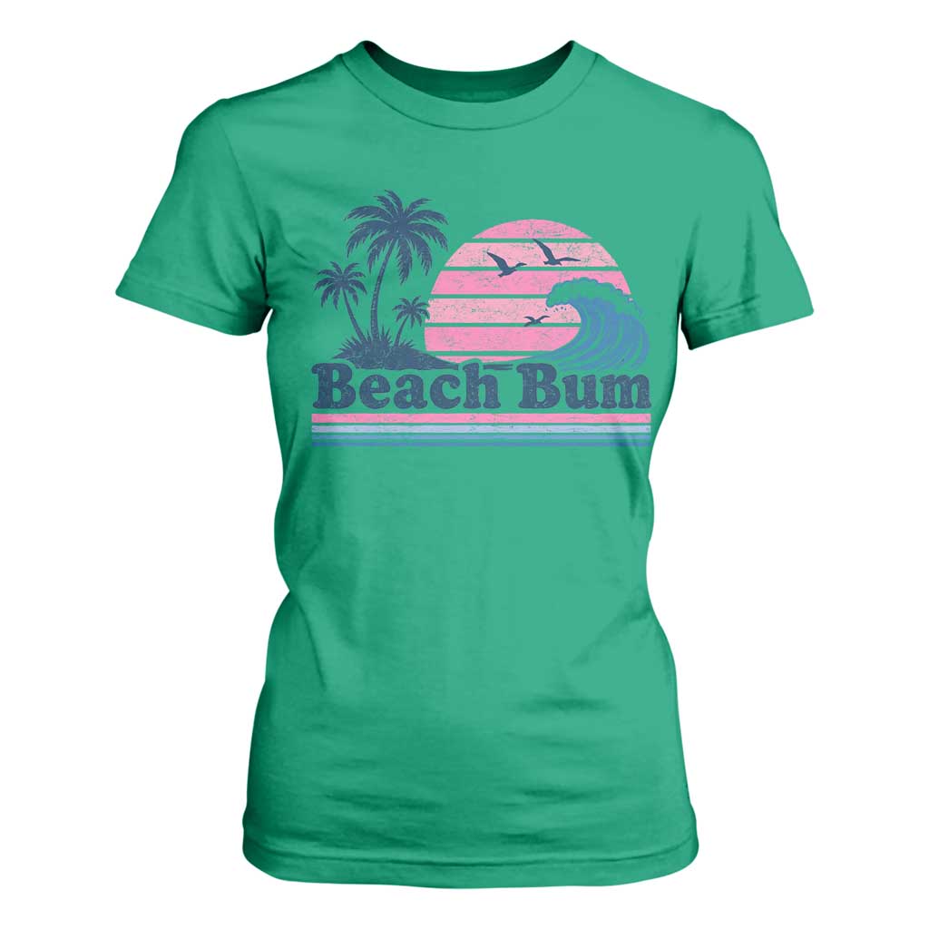 Beach Bum T Shirt For Women Retro Summer Vacation Surf Wave Tropical Sunset Aesthetic TS10 Irish Green Print Your Wear