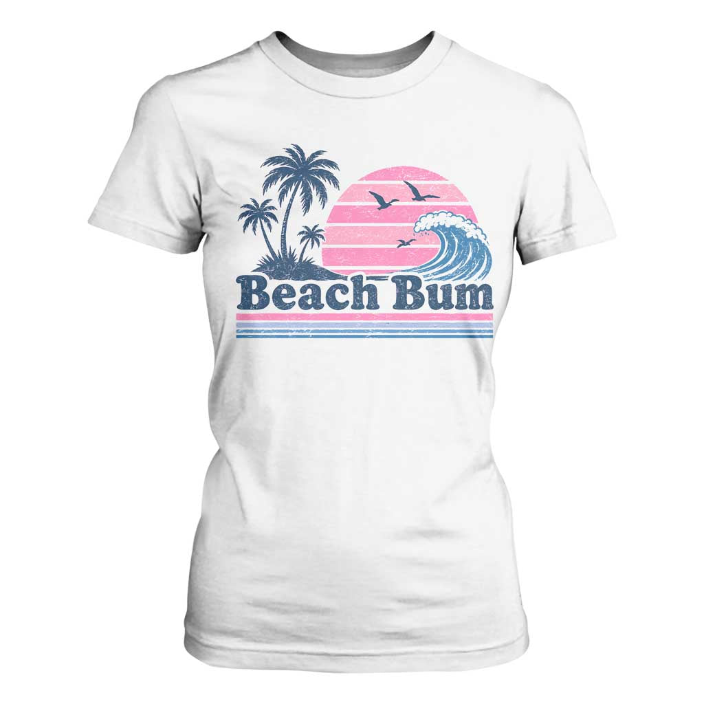 Beach Bum T Shirt For Women Retro Summer Vacation Surf Wave Tropical Sunset Aesthetic TS10 White Print Your Wear