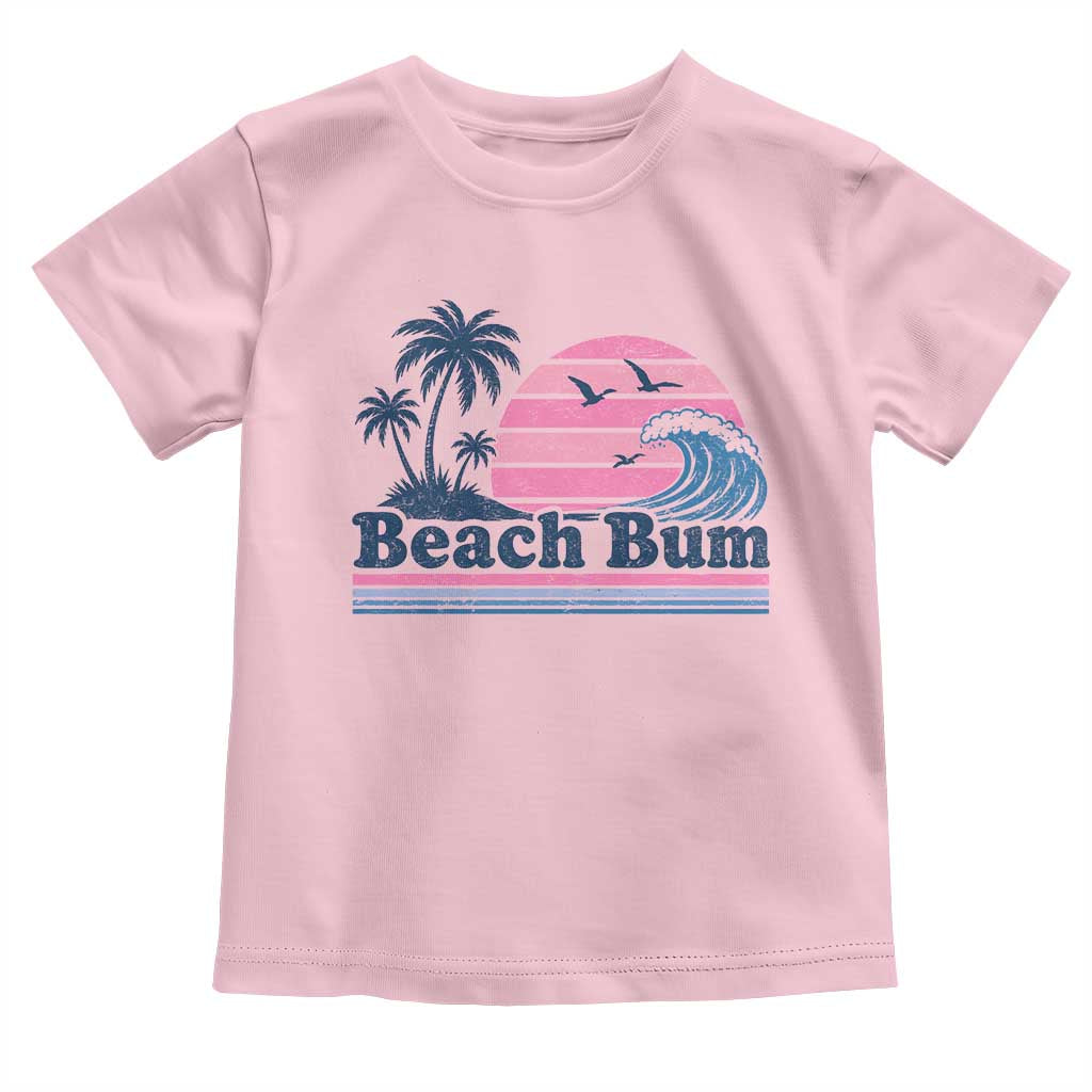 Beach Bum Toddler T Shirt Retro Summer Vacation Surf Wave Tropical Sunset Aesthetic TS10 Light Pink Print Your Wear