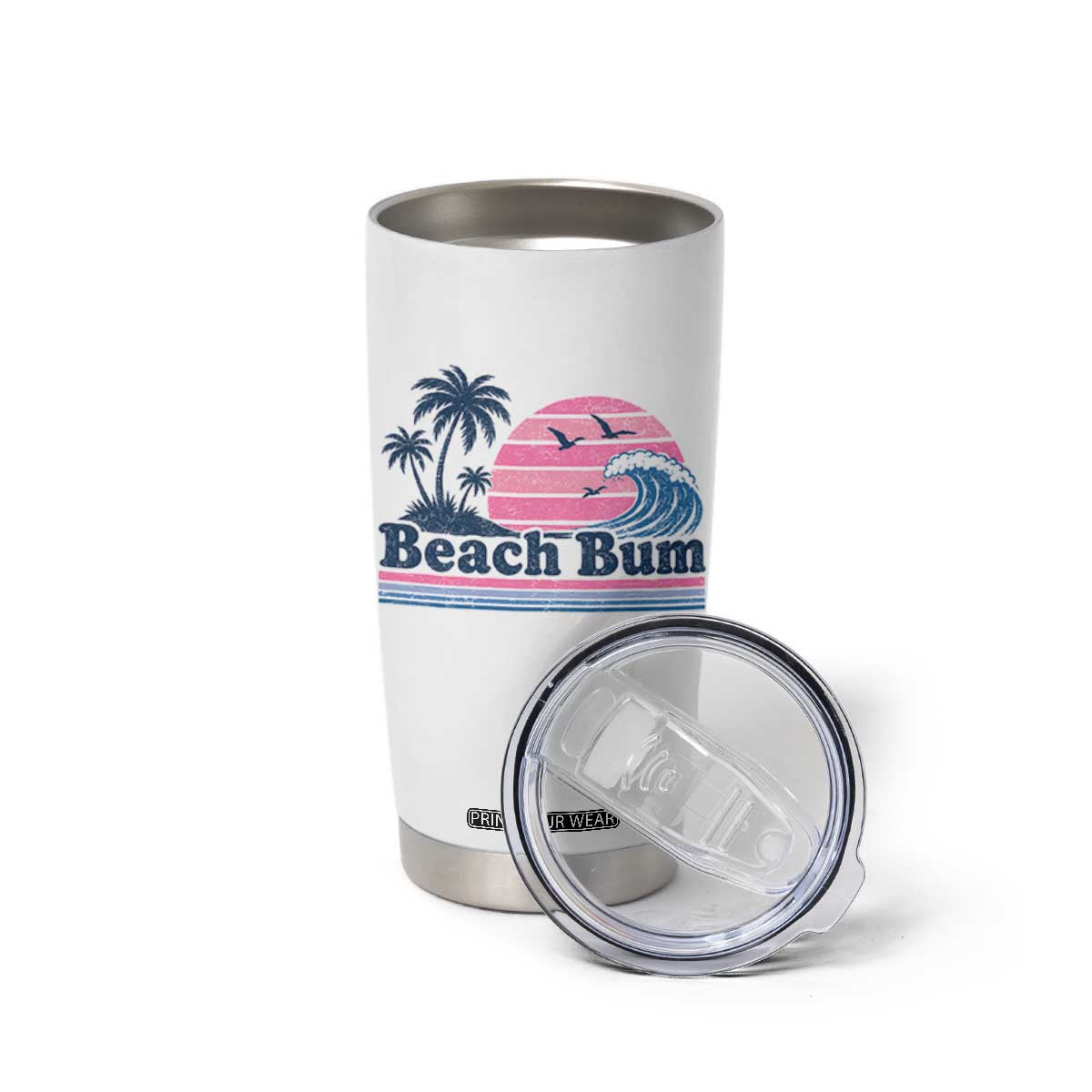 Beach Bum Tumbler Cup Retro Summer Vacation Surf Wave Tropical Sunset Aesthetic TS10 Print Your Wear
