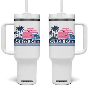 Beach Bum Tumbler With Handle Retro Summer Vacation Surf Wave Tropical Sunset Aesthetic TS10 One Size: 40 oz White Print Your Wear