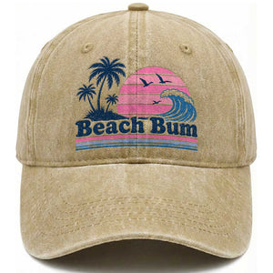 Beach Bum Washed Cotton Baseball Cap Retro Summer Vacation Surf Wave Tropical Sunset Aesthetic TS10 Print Your Wear