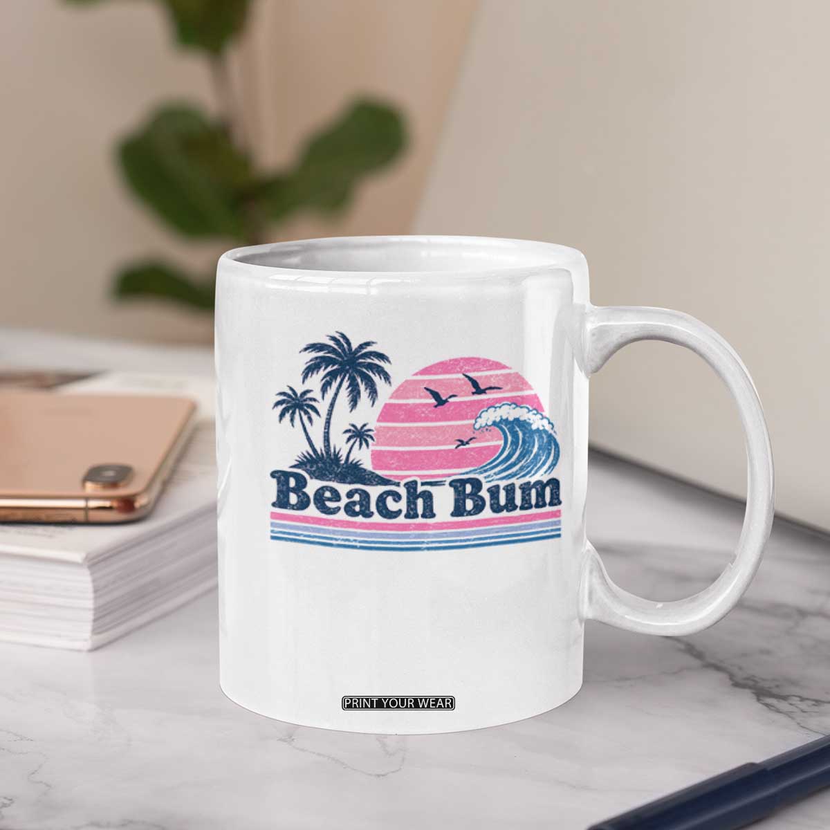 Beach Bum Coffee Mug Retro Summer Vacation Surf Wave Tropical Sunset Aesthetic TS10 Print Your Wear