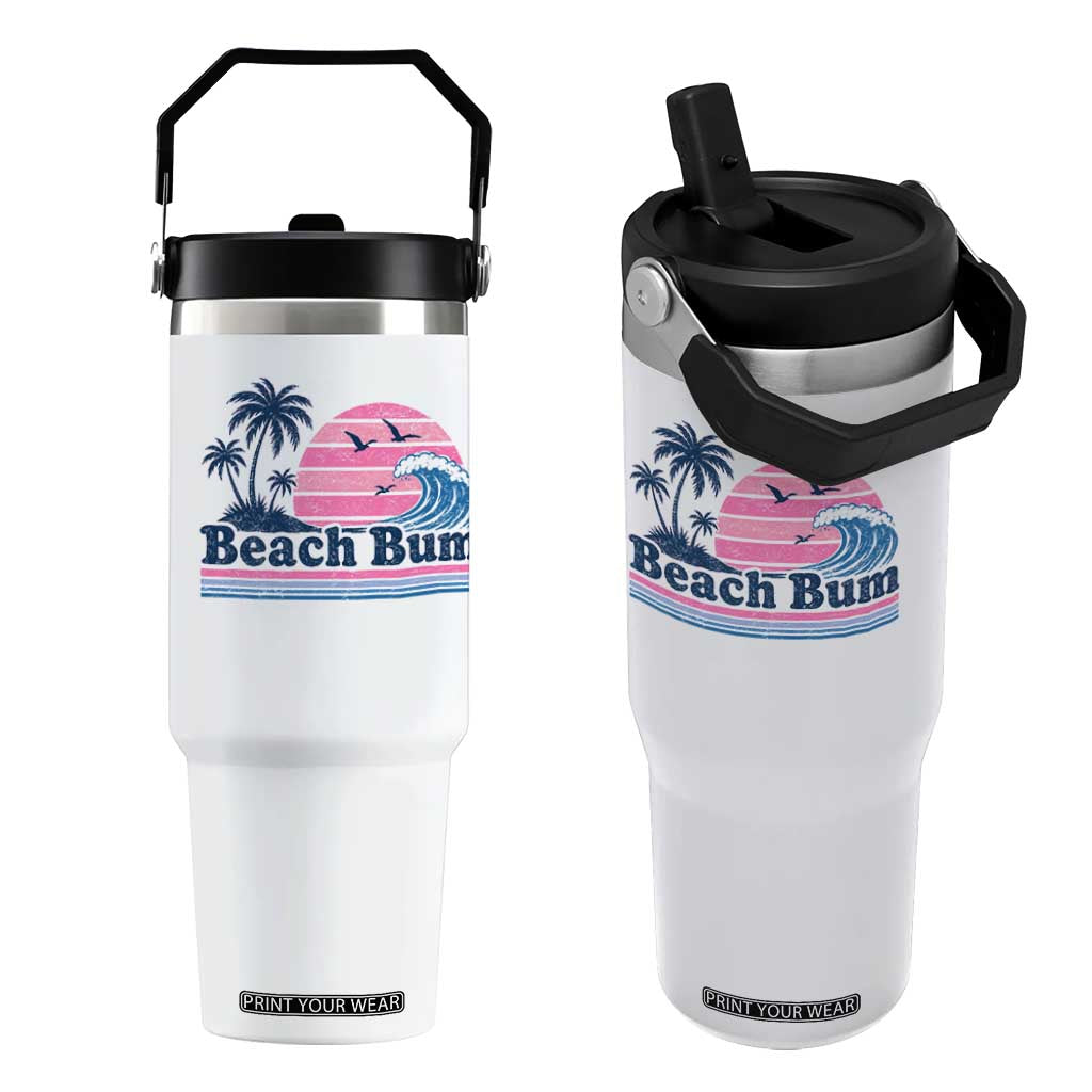 Beach Bum Flip Straw Tumbler Retro Summer Vacation Surf Wave Tropical Sunset Aesthetic TS10 One Size: 30 oz White Print Your Wear
