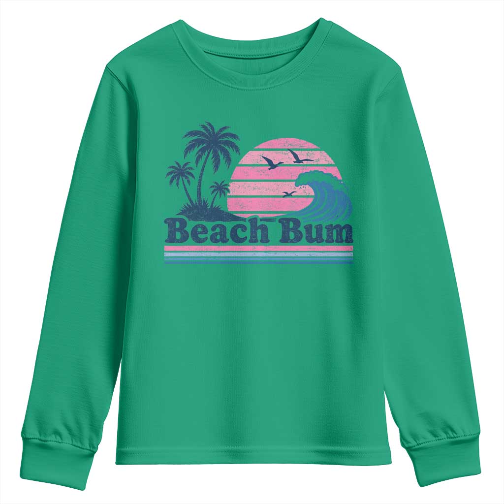 Beach Bum Youth Sweatshirt Retro Summer Vacation Surf Wave Tropical Sunset Aesthetic TS10 Irish Green Print Your Wear