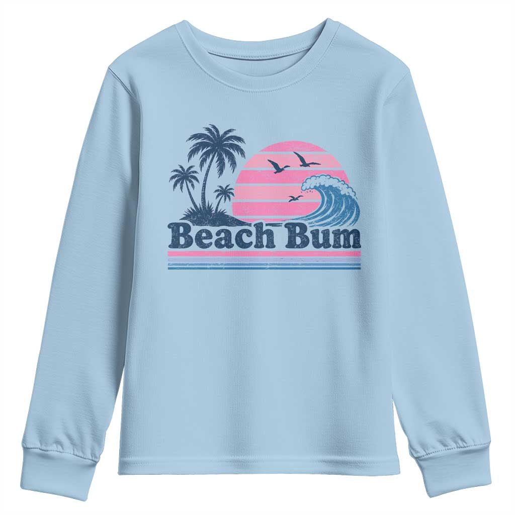 Beach Bum Youth Sweatshirt Retro Summer Vacation Surf Wave Tropical Sunset Aesthetic TS10 Light Blue Print Your Wear