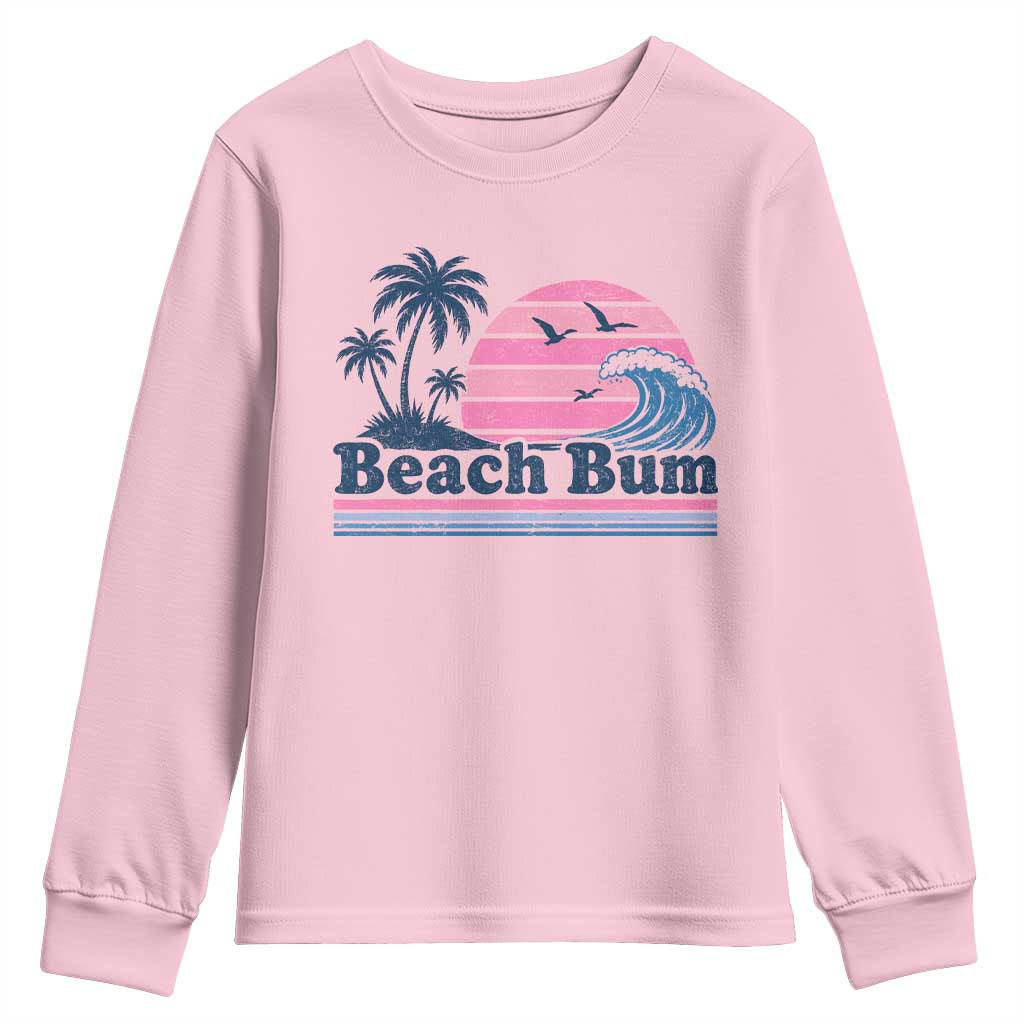 Beach Bum Youth Sweatshirt Retro Summer Vacation Surf Wave Tropical Sunset Aesthetic TS10 Light Pink Print Your Wear
