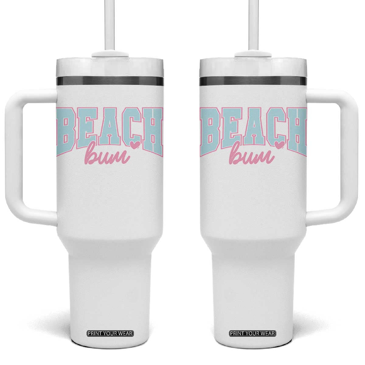 Beach Bum Tumbler With Handle Summer Vacation Beach Lovers TS10 One Size: 40 oz White Print Your Wear