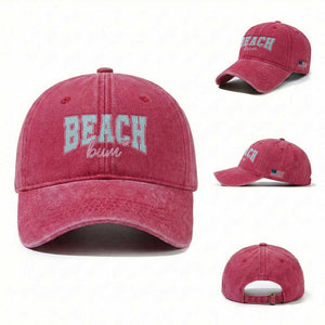 Beach Bum Washed Cotton Baseball Cap Summer Vacation Beach Lovers TS10 Washed Cap Universal Fit Red Print Your Wear