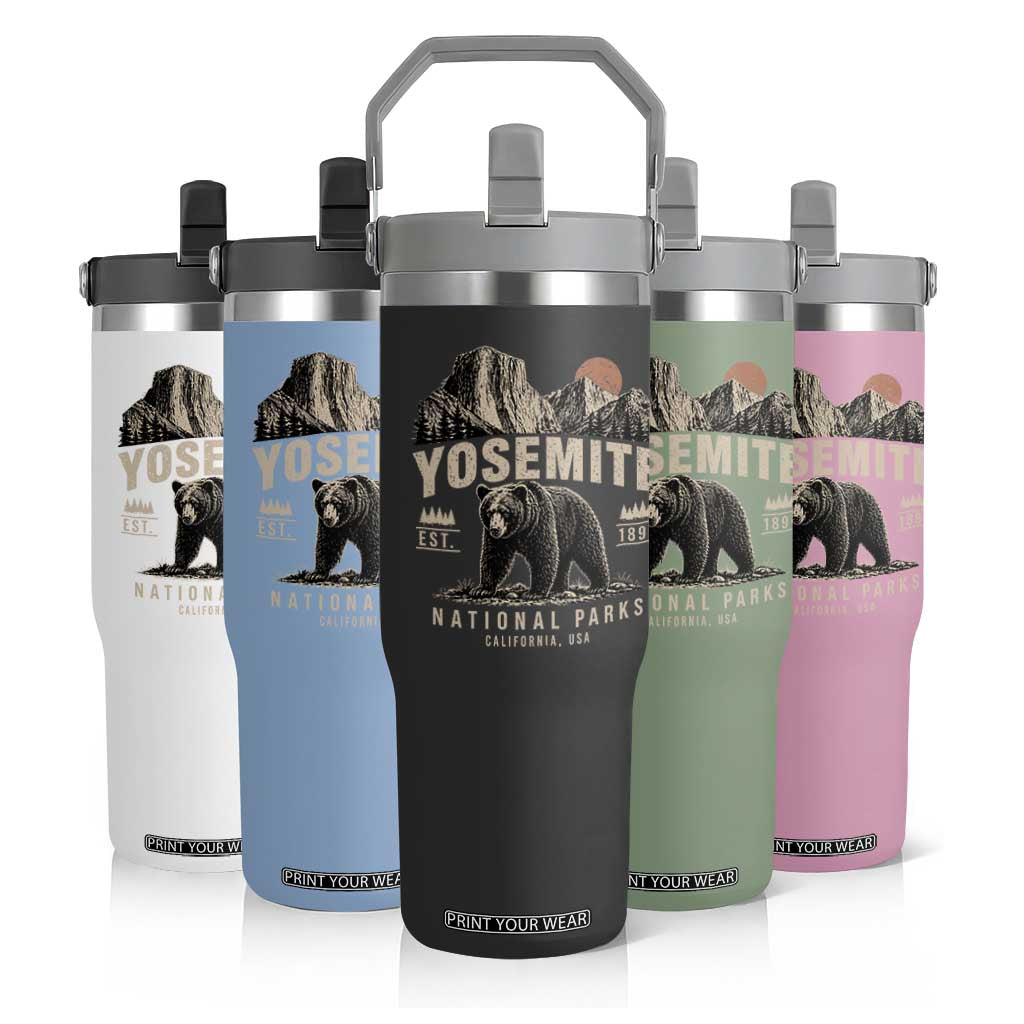 Vintage Yosemite National Park Flip Straw Tumbler Retro Bear Nature Wildlife Forest TS10 Print Your Wear