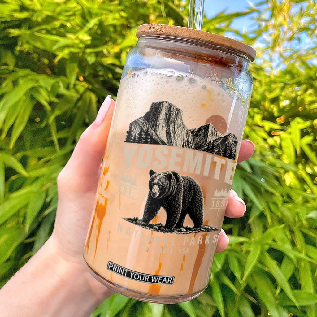 Vintage Yosemite National Park Glass Can Retro Bear Nature Wildlife Forest TS10 Black Print Your Wear
