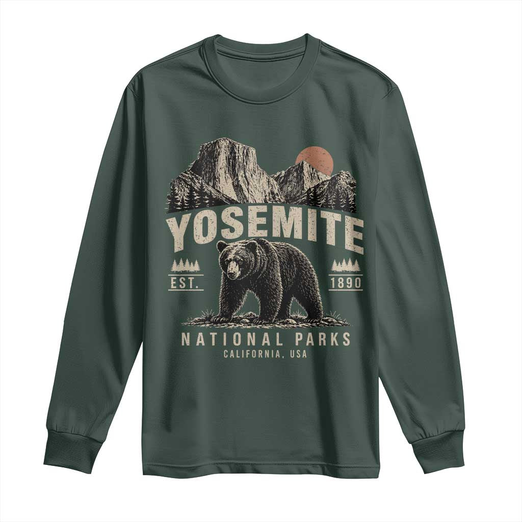 Vintage Yosemite National Park Long Sleeve Shirt Retro Bear Nature Wildlife Forest TS10 Dark Forest Green Print Your Wear