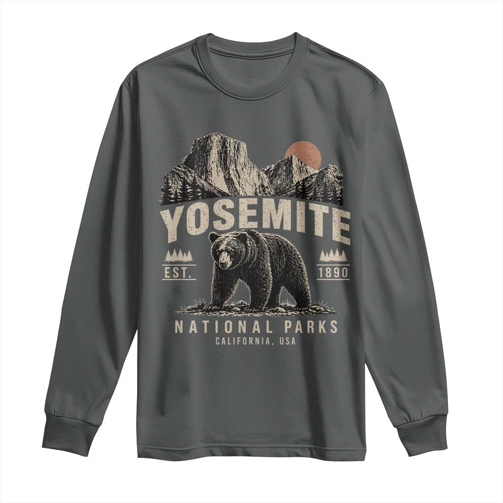 Vintage Yosemite National Park Long Sleeve Shirt Retro Bear Nature Wildlife Forest TS10 Dark Heather Print Your Wear