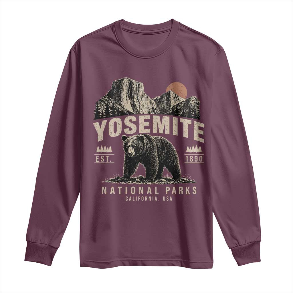 Vintage Yosemite National Park Long Sleeve Shirt Retro Bear Nature Wildlife Forest TS10 Maroon Print Your Wear