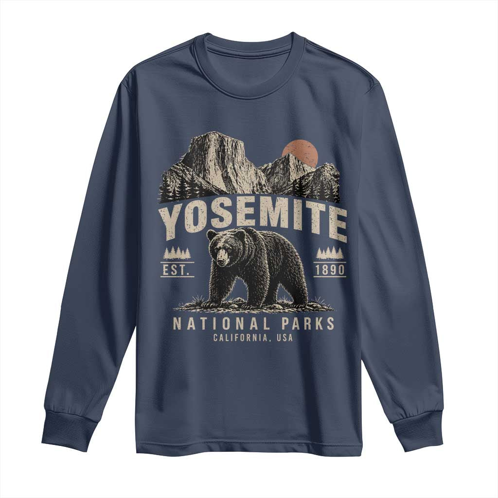 Vintage Yosemite National Park Long Sleeve Shirt Retro Bear Nature Wildlife Forest TS10 Navy Print Your Wear