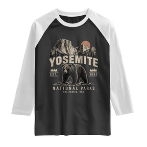 Vintage Yosemite National Park Raglan Shirt Retro Bear Nature Wildlife Forest TS10 Black White Print Your Wear