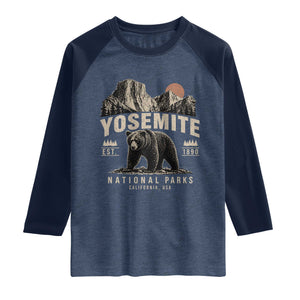 Vintage Yosemite National Park Raglan Shirt Retro Bear Nature Wildlife Forest TS10 Heather Denim Navy Print Your Wear