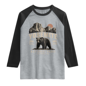 Vintage Yosemite National Park Raglan Shirt Retro Bear Nature Wildlife Forest TS10 Heather Gray Black Print Your Wear