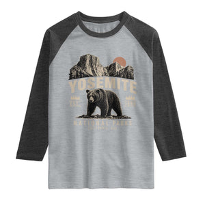 Vintage Yosemite National Park Raglan Shirt Retro Bear Nature Wildlife Forest TS10 Heather Gray Heather Charcoal Print Your Wear