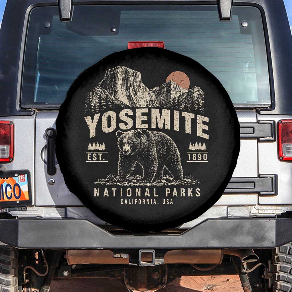Vintage Yosemite National Park Spare Tire Cover Retro Bear Nature Wildlife Forest TS10 No hole Black Print Your Wear