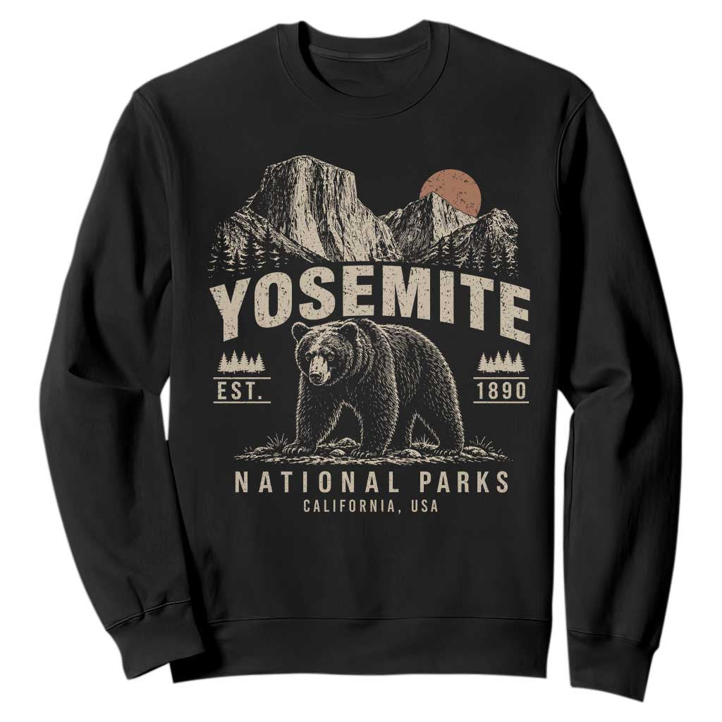 Vintage Yosemite National Park Sweatshirt Retro Bear Nature Wildlife Forest TS10 Black Print Your Wear