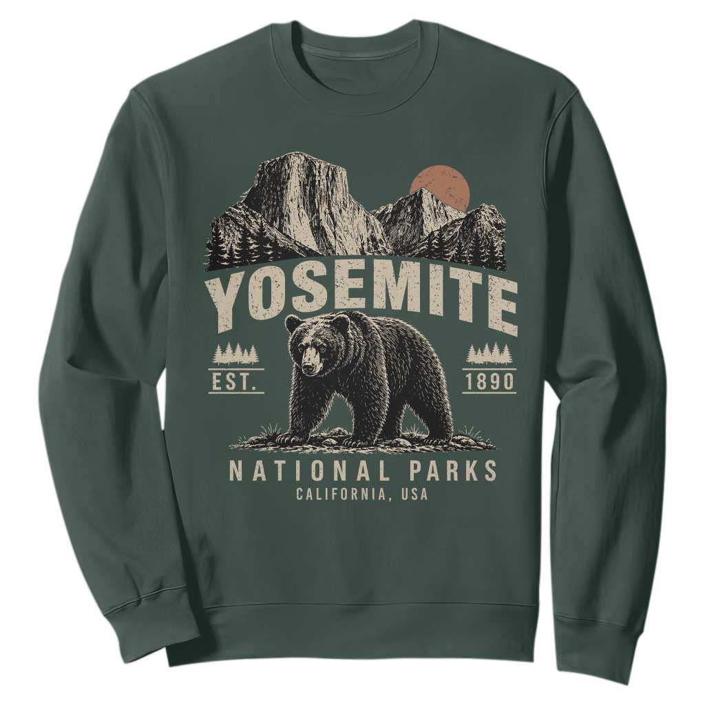 Vintage Yosemite National Park Sweatshirt Retro Bear Nature Wildlife Forest TS10 Dark Forest Green Print Your Wear