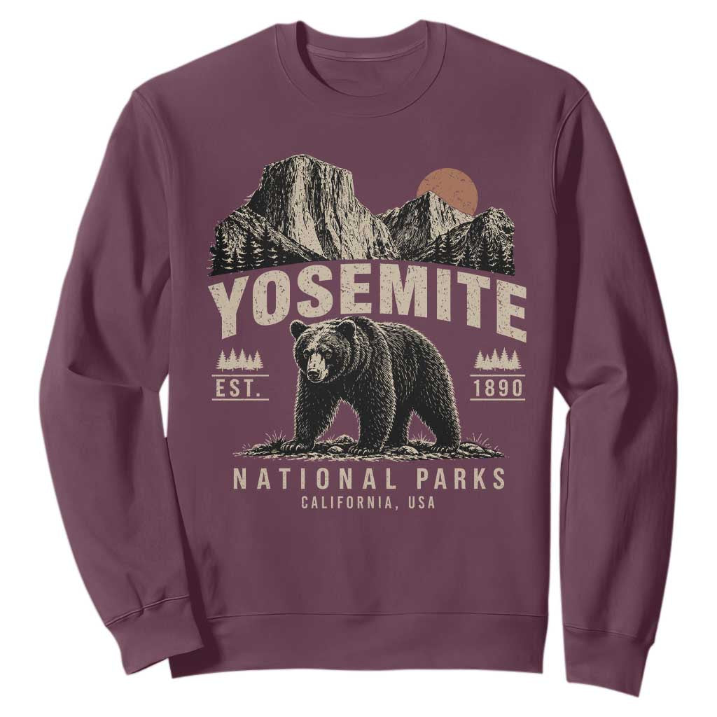 Vintage Yosemite National Park Sweatshirt Retro Bear Nature Wildlife Forest TS10 Maroon Print Your Wear