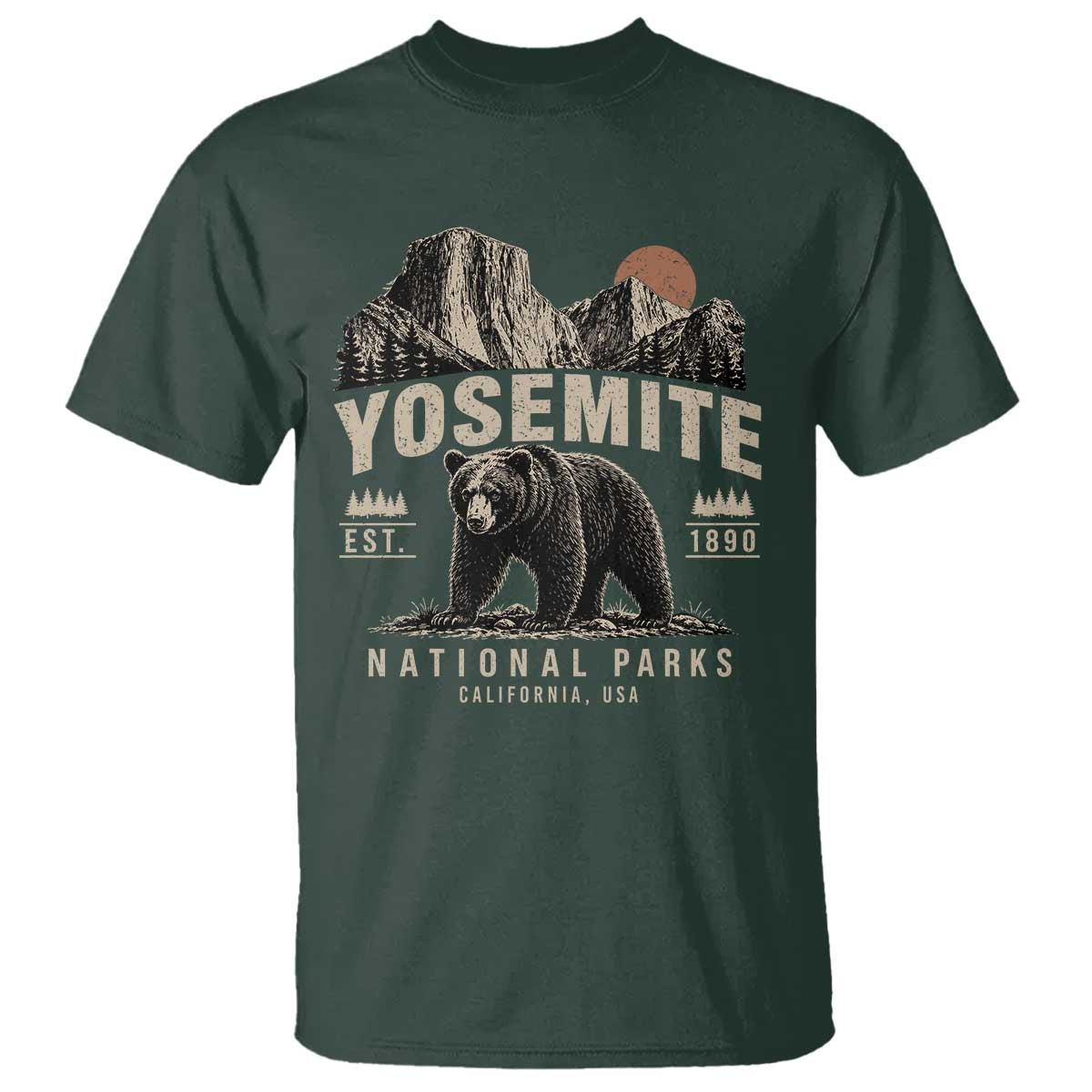 Vintage Yosemite National Park T Shirt Retro Bear Nature Wildlife Forest TS10 Dark Forest Green Print Your Wear