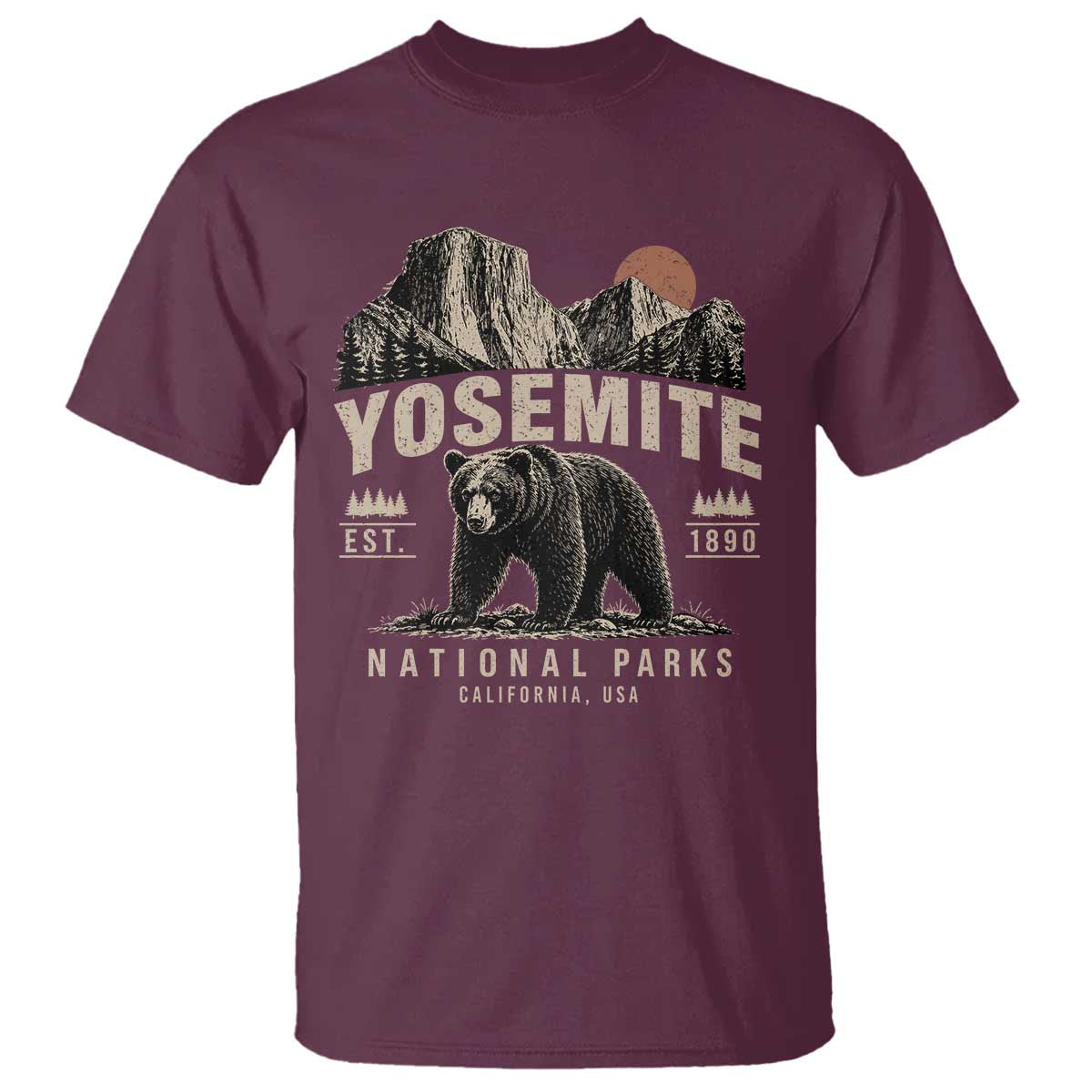 Vintage Yosemite National Park T Shirt Retro Bear Nature Wildlife Forest TS10 Maroon Print Your Wear