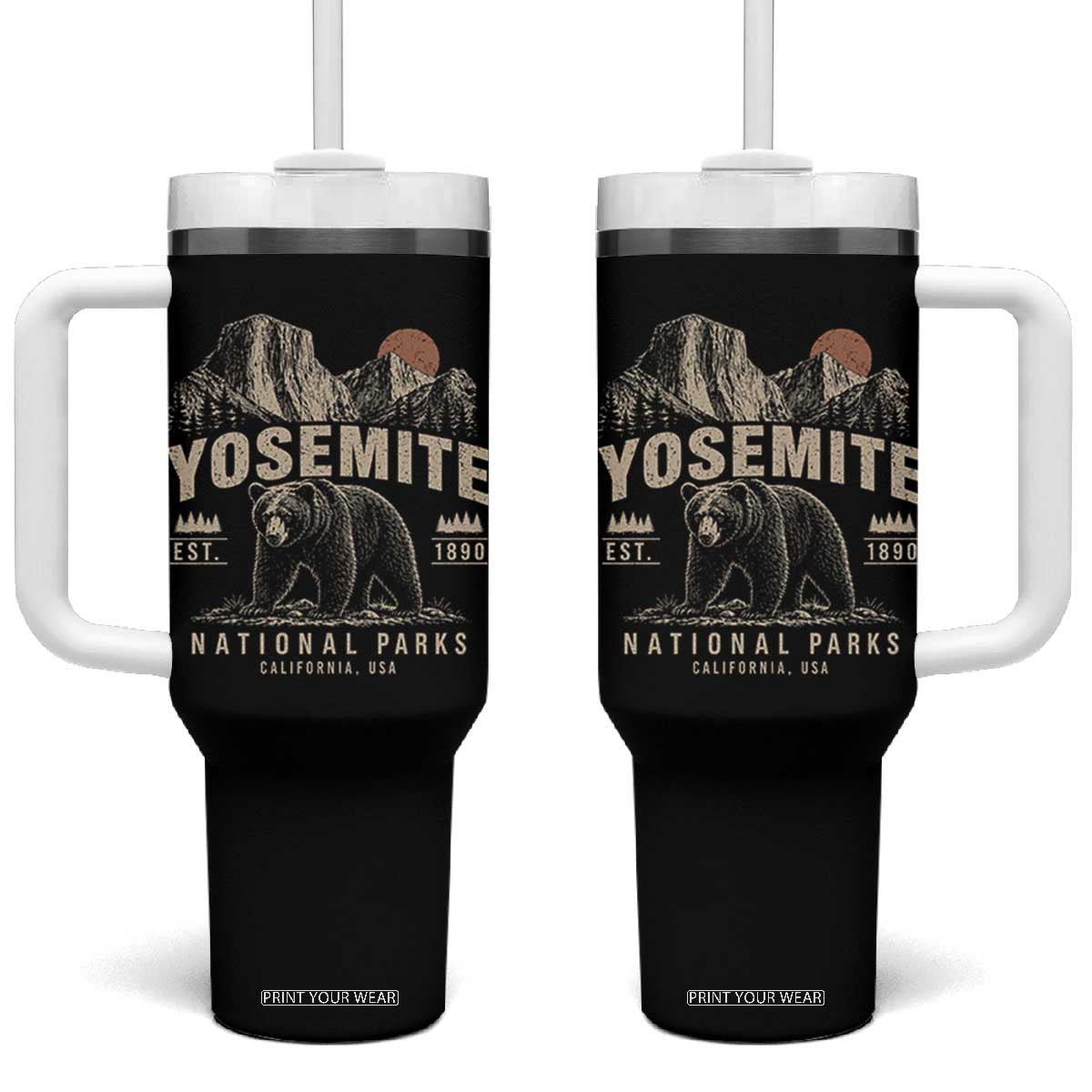 Vintage Yosemite National Park Tumbler With Handle Retro Bear Nature Wildlife Forest TS10 One Size: 40 oz Black Print Your Wear