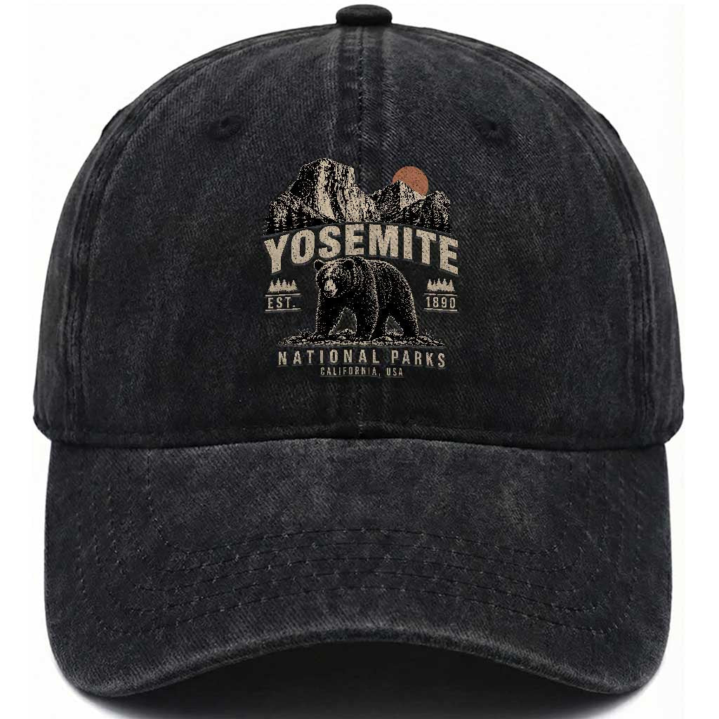 Vintage Yosemite National Park Washed Cotton Baseball Cap Retro Bear Nature Wildlife Forest TS10 Print Your Wear