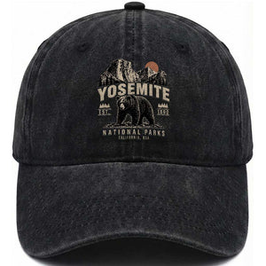 Vintage Yosemite National Park Washed Cotton Baseball Cap Retro Bear Nature Wildlife Forest TS10 Print Your Wear