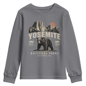 Vintage Yosemite National Park Youth Sweatshirt Retro Bear Nature Wildlife Forest TS10 Charcoal Print Your Wear