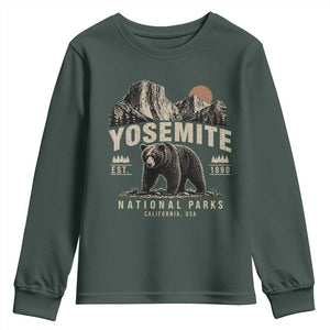 Vintage Yosemite National Park Youth Sweatshirt Retro Bear Nature Wildlife Forest TS10 Dark Forest Green Print Your Wear