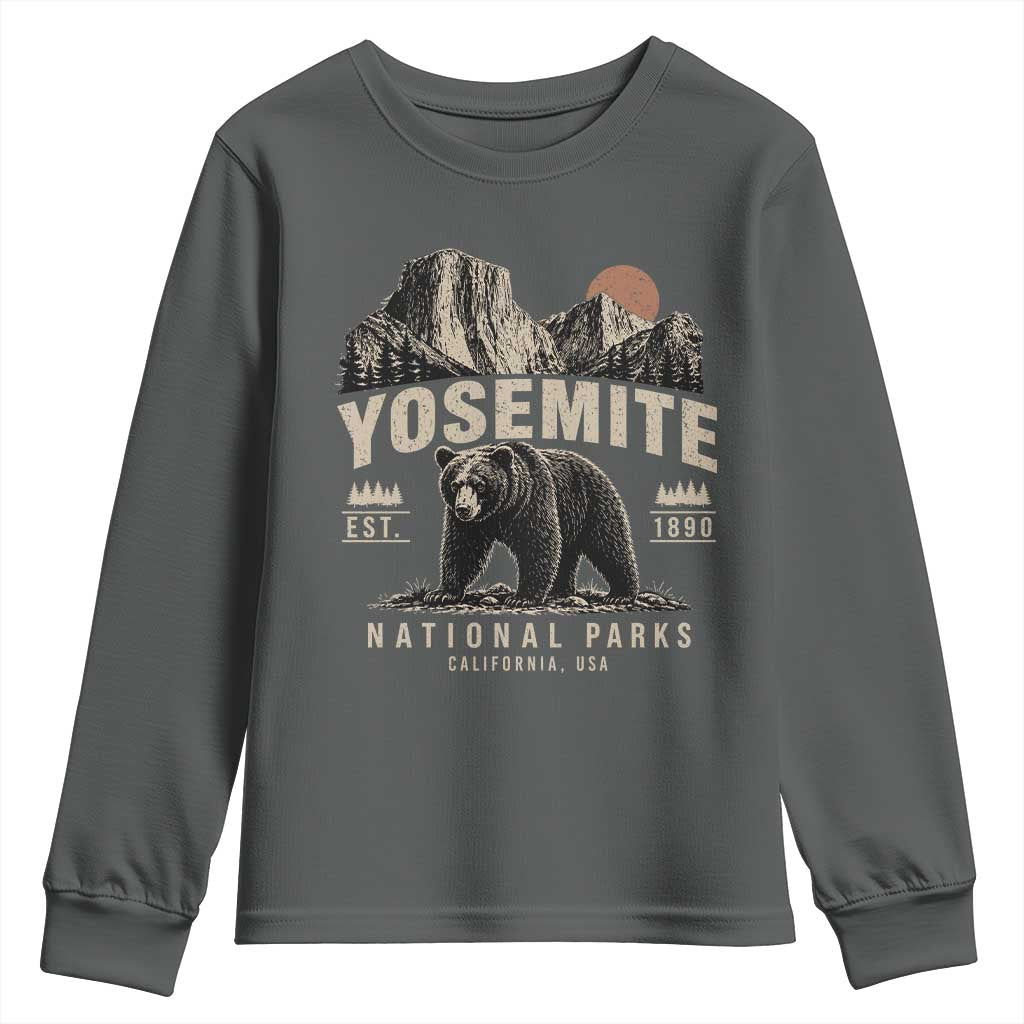 Vintage Yosemite National Park Youth Sweatshirt Retro Bear Nature Wildlife Forest TS10 Dark Heather Print Your Wear