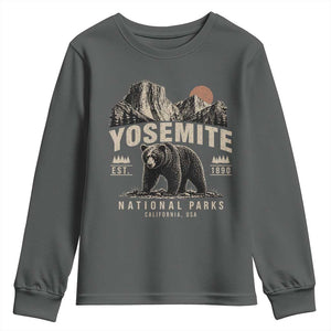 Vintage Yosemite National Park Youth Sweatshirt Retro Bear Nature Wildlife Forest TS10 Dark Heather Print Your Wear