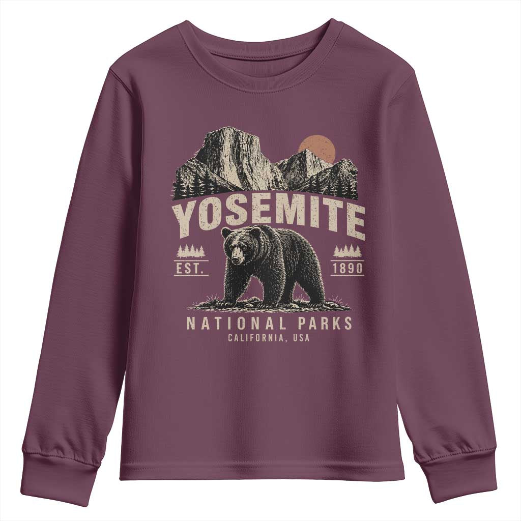 Vintage Yosemite National Park Youth Sweatshirt Retro Bear Nature Wildlife Forest TS10 Maroon Print Your Wear