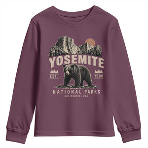 Vintage Yosemite National Park Youth Sweatshirt Retro Bear Nature Wildlife Forest TS10 Maroon Print Your Wear