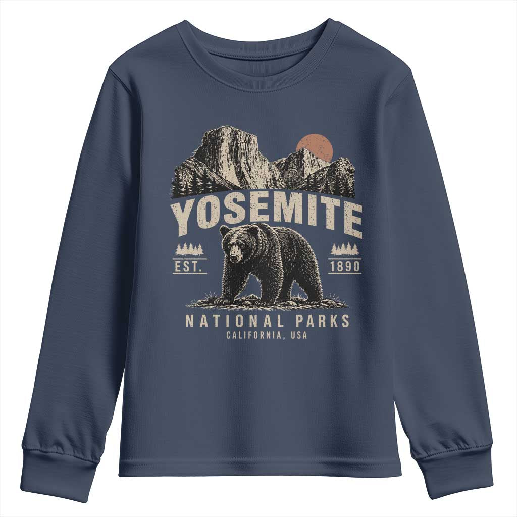 Vintage Yosemite National Park Youth Sweatshirt Retro Bear Nature Wildlife Forest TS10 Navy Print Your Wear