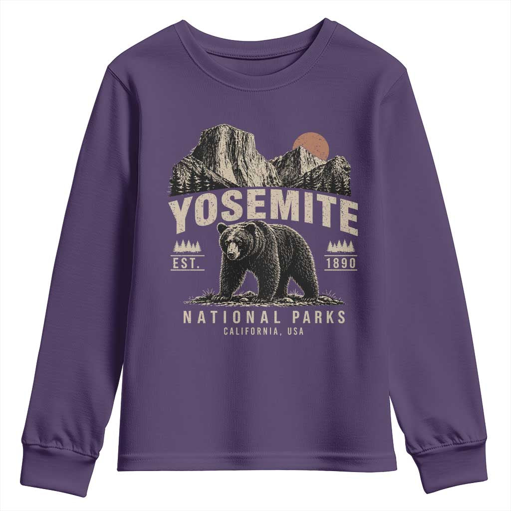 Vintage Yosemite National Park Youth Sweatshirt Retro Bear Nature Wildlife Forest TS10 Purple Print Your Wear