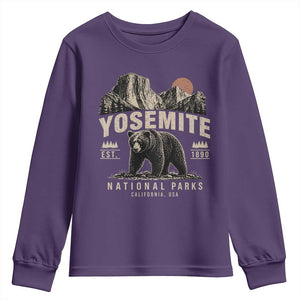 Vintage Yosemite National Park Youth Sweatshirt Retro Bear Nature Wildlife Forest TS10 Purple Print Your Wear