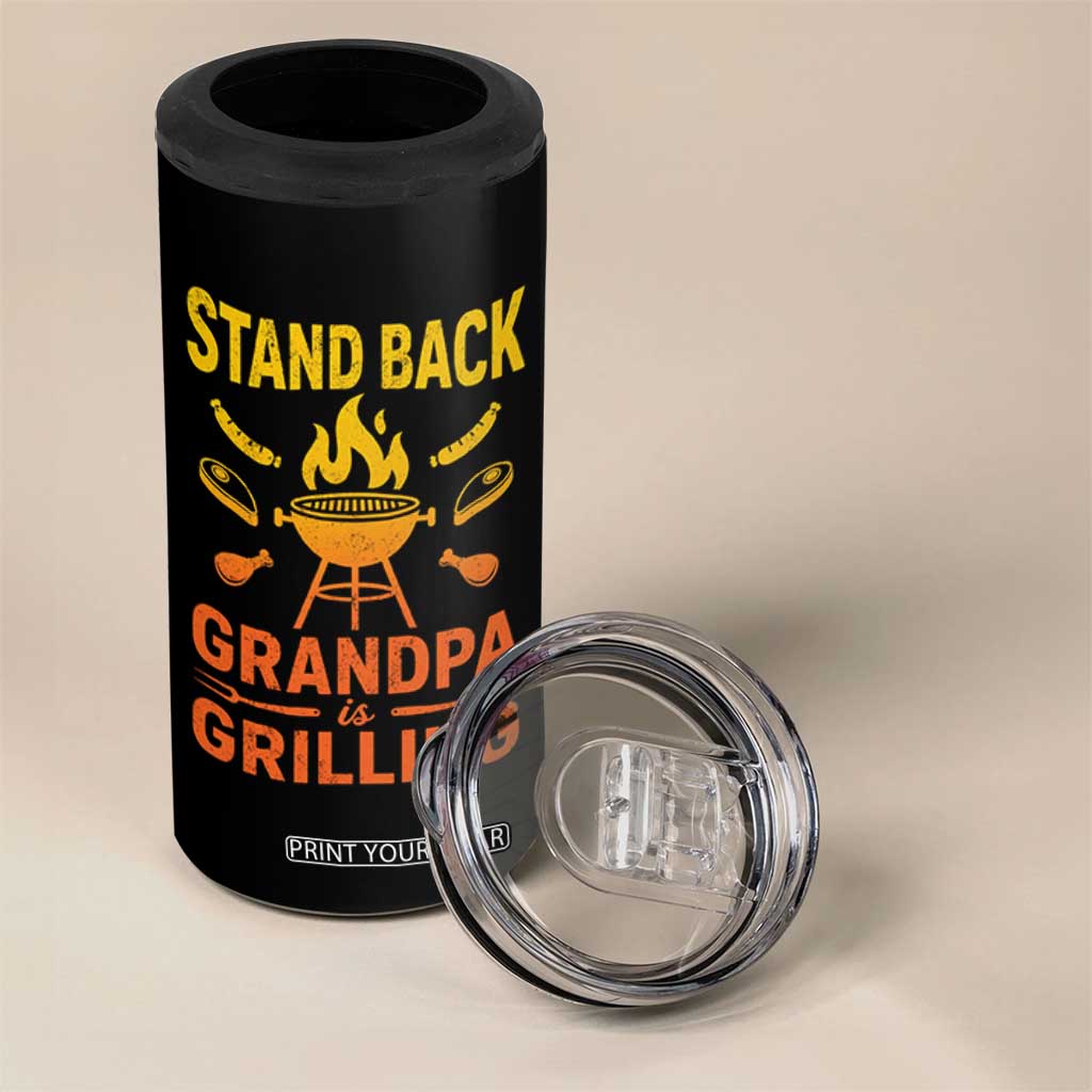 Grandpa Is Grilling 4 in 1 Can Cooler Tumbler Funny Fathers Day BBQ