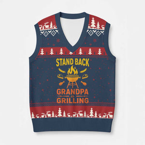 Grandpa Is Grilling V-Neck Knit Sweater Vest Funny Fathers Day BBQ