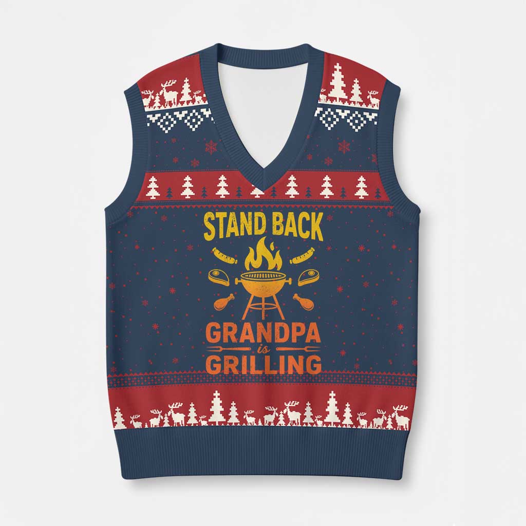 Grandpa Is Grilling V-Neck Knit Sweater Vest Funny Fathers Day BBQ TS10 Navy Red Print Your Wear